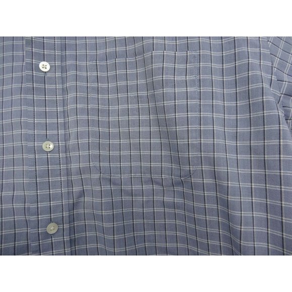 Men Van Heusen Dress Shirt Sz L 16 -16 1/2 Grey W/Black Stripe Plaid Shrt Sleeve - Picture 4 of 6